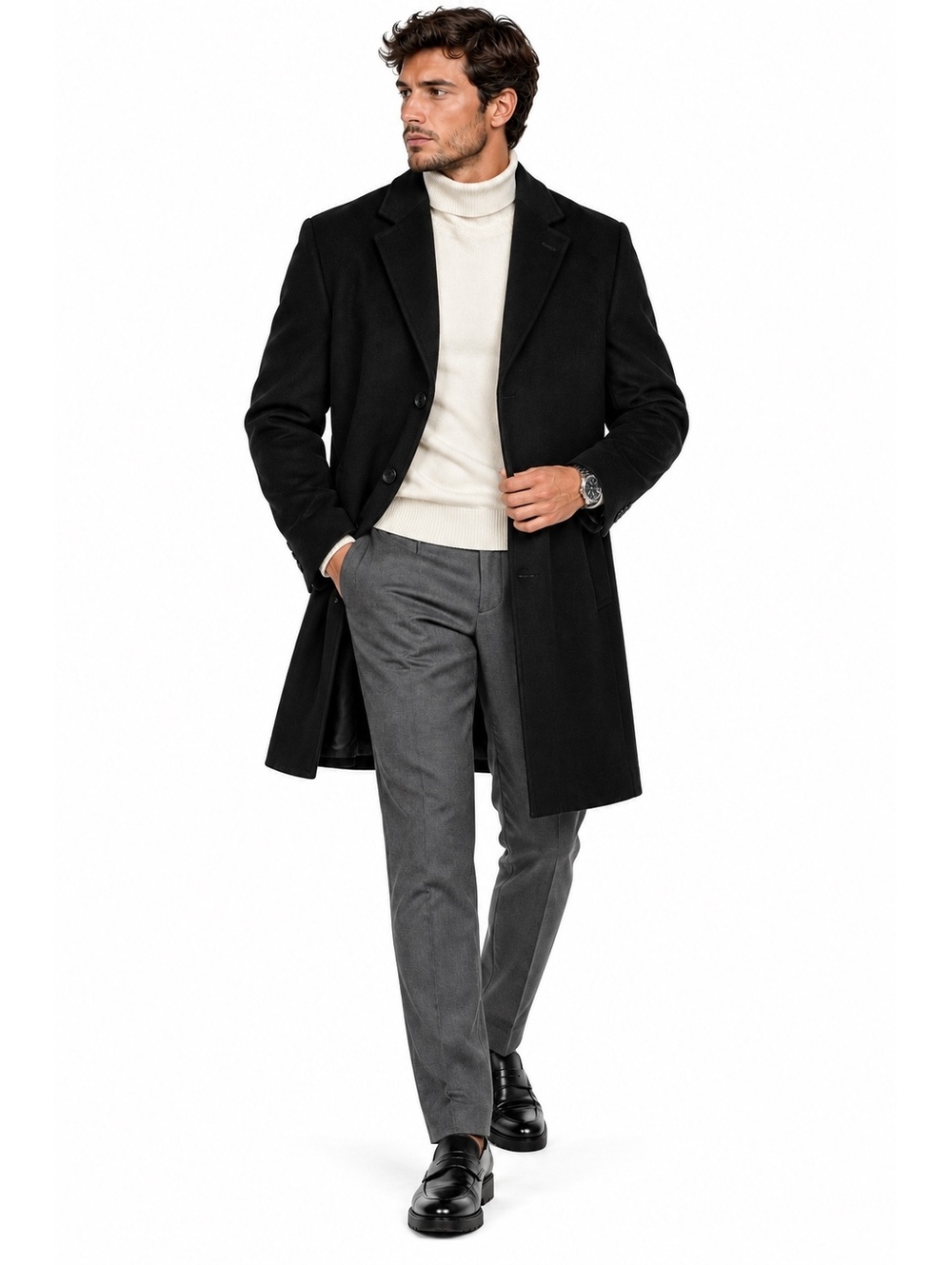 Michael Kors Men’s 42S Black Wool Cashmere Overcoat 3 Button